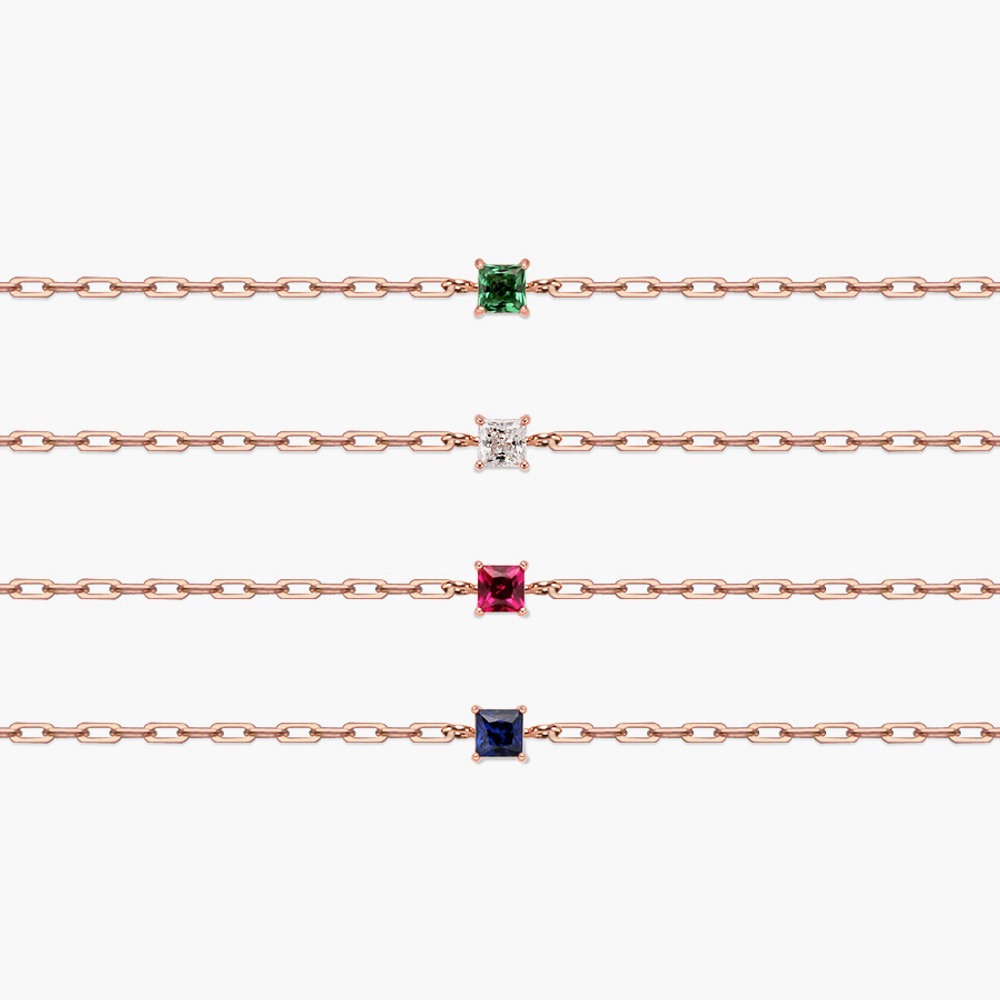 Color Square Cut Layered Chain Bracelet 14K,18K 컬러 스퀘어컷 레이어드 체인 팔찌