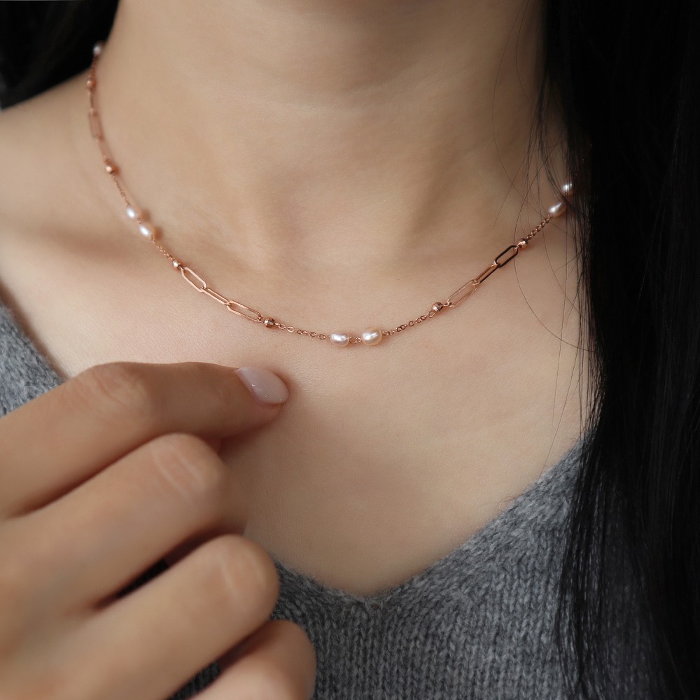 Ugly Freshwater Pearl Clip Cutting Ball Chain Necklace 14K 못난이 담수진주 클립 컷팅 볼 체인 목걸이