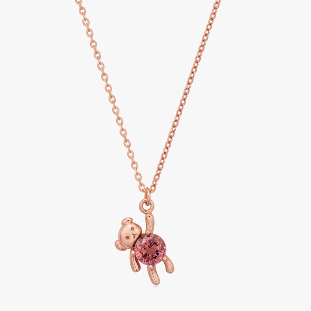 Rodolite Stone Pink Teddy Bear Necklace 14K, 18K 로돌라이트 스톤 핑크 테디베어 목걸이