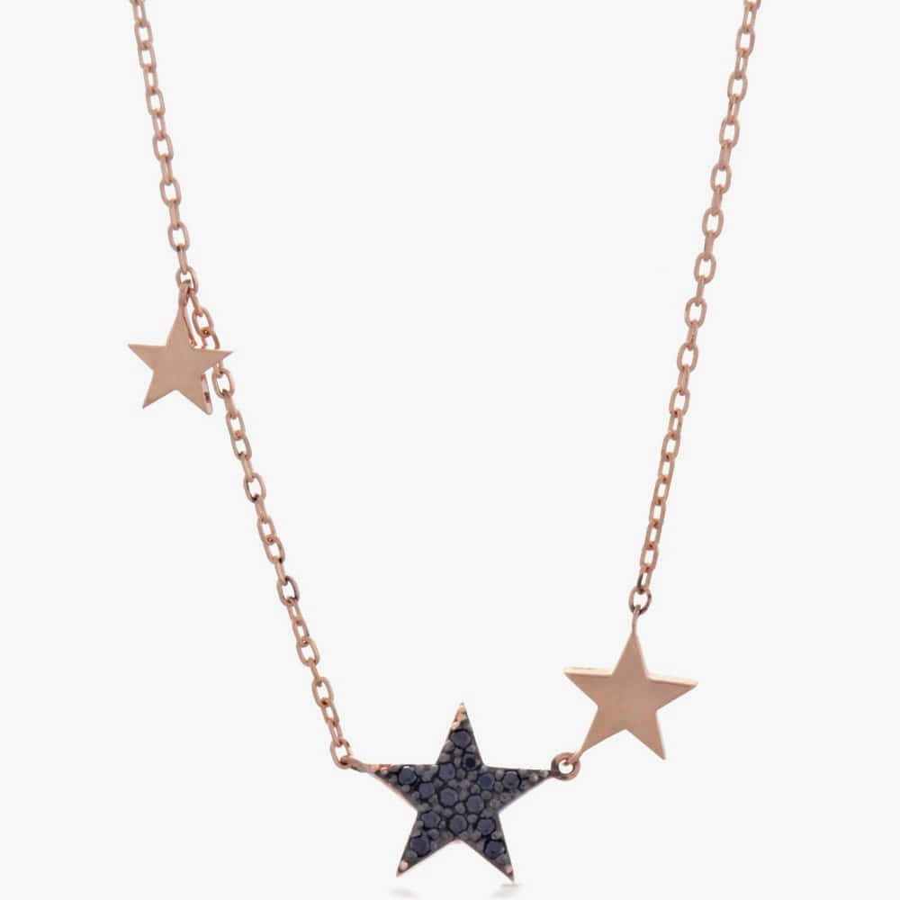 Black Cubic Stone Star Star Necklace 14K,18K  블랙 큐빅 스톤 별별별 목걸이