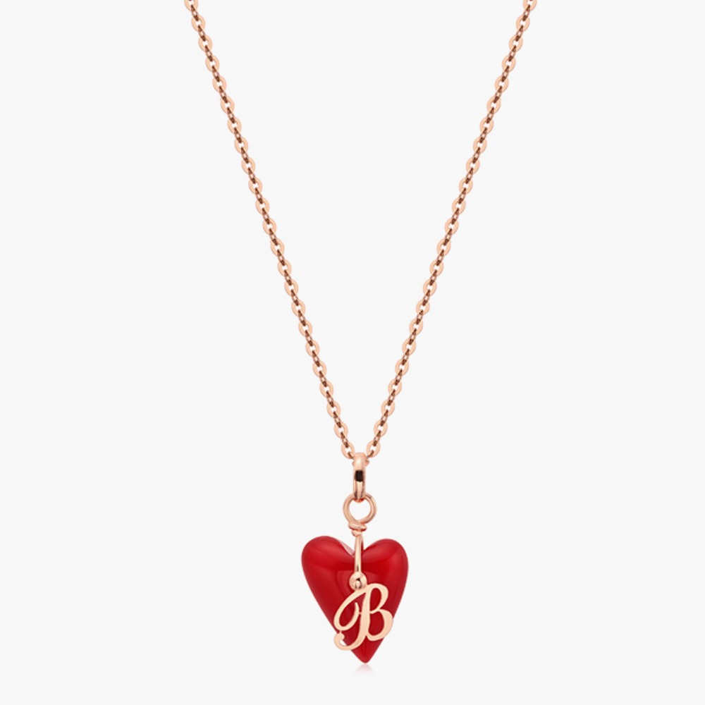 Lovely Heart Red Glass Initial Necklace 14K, 18K 러블리 하트 레드 글라스 이니셜 목걸이