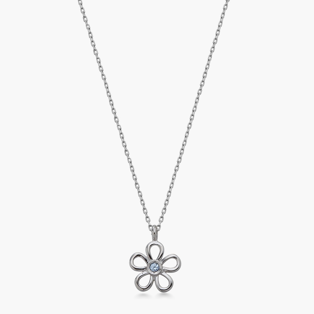 White Flower Line Flower Aqua Point Cubic Stone Necklace 14K, 18K 화이트 플라워 라인 꽃 아쿠아 포인트 큐빅 스톤 목걸이