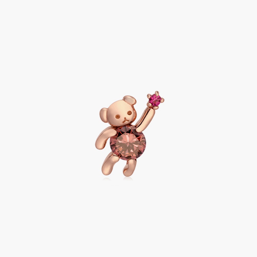 Rodolite Ruby Stone Pink Teddy Bear Piercing 14K,18K [낱개판매] 로돌라이트 루비 스톤 핑크 테디베어 피어싱